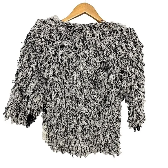 Sideffects Vintage Shaggy Sweater Hand Crocheted Checkered Pattern Vintage Small - Picture 4 of 7